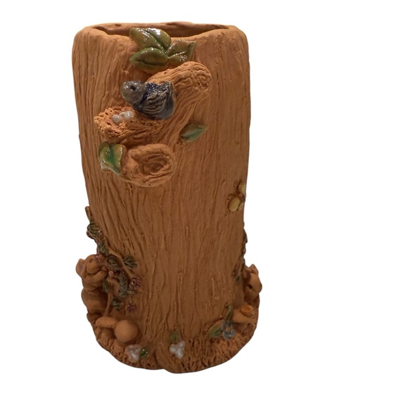 JUNE SEARS POTTERY TREE DESIGN CLAY VASE SQUIRREL MOUSE RABBIT BIRD Vintage - Picture 6 of 13
